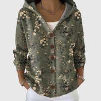 Gloria | Olive Floral Hooded Knit Jacket