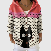 Loreta | Black Cat Polka Dot Hooded Knit Jacket