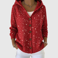 Manuela | Red Sparkle Hooded Knit Jacket