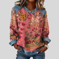 Orabelle™ | Floral Print Sweatshirt with Denim Trim