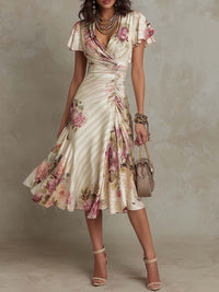 Margaret | Floral Satin Midi Dress