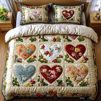 3-Piece Quilted Bedding Set – Hearts in Love