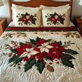 3-Piece Quilted Bedding Set – Poinsettia Charm