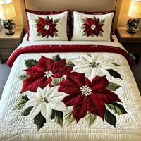 3-Piece Quilted Bedding Set – Winter Poinsettias