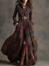 Béatrice | Long Check Dress with Belt