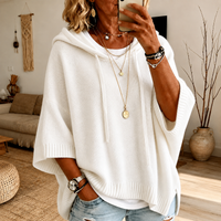 Janice – White Poncho Sweater