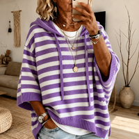 Anais – Purple Striped Poncho Sweater