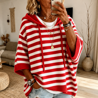 Charlotte – Red Striped Poncho Sweater