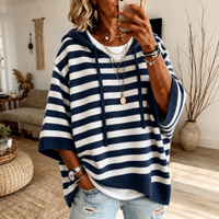 Marine – Navy Blue Striped Poncho Sweater