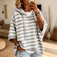 Celine – Grey Striped Poncho Sweater