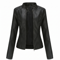 Miranda | Slim Biker Jacket with Stand Collar and Zip