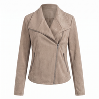 Corinna | Suede-Effect Biker Jacket with Asymmetric Zip