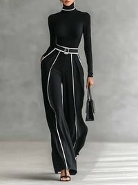 Emma | Elegant Set with High Collar and Wide-Leg Trousers