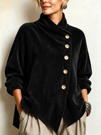Olivia | The Corduroy Button-Up Top in Black