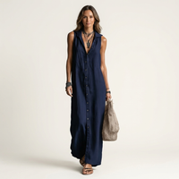 Mirabell | Hooded Button-Front Sleeveless Linen Maxi Dress