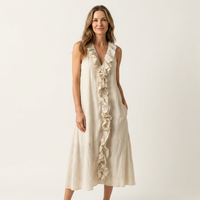 Vicky | Ruffle-Front V-Neck Sleeveless Linen Maxi Dress
