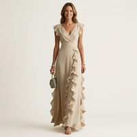 Nellyana | Wrap-Style V-Neck Flutter-Sleeve Cascading Ruffle Maxi Dress