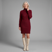 Natalie | Women's Cable-Knit Turtleneck Midi Jumper Dress with Side Split