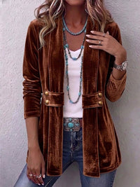 Holliwell | Vintage Lapel Button Accent Long Sleeve Open Front Jacket