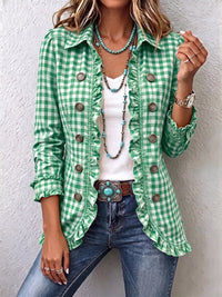 Charlene | Gingham Ruffled Button Down Jacket