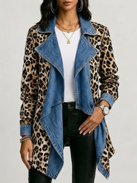 Sherilyn | Leopard Print and Washed Denim Panelled Mid Length Jacket