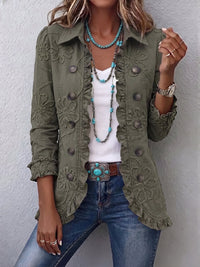 Kamberly | Boho Floral Embroidered Utility Ruffled Trim Jacket