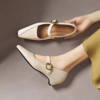 Catherine | Pointed Mary Janes with Gold Buckle